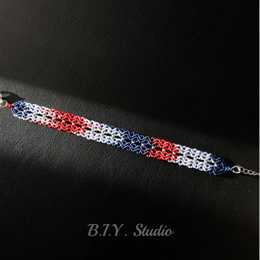 American Retro Red White Blue Gradient Sparkle Braided Bracelet | Dainty Aesthetic Handmade Bangle